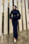 Seçil Glittery Hijab Evening Dress Navy Blue