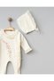 Floral Embroidered Lace Detailed Organic Romper and Hat 100% Cotton Newborn Baby Girl - 4