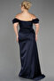 Long Navy Blue Boat Neck Leg Low-cut Satin Plus Size Evening Dress Abu1626 - 2