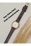 Retro Model Dark Brown Color Strap, Square Numbered White Color Dial, Gold Color Case - with Waterway Bracelet - 3