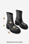 Women's Back Zipper Thick Heeled Casual Boots Lofani Black - 8