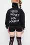 Need Money for Porsche Printed Hoodless Relaxed Fit Women's Black Sweatshirt