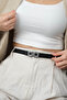Women's Black Leather Belt - Stylish Design with Double Square White Buckle