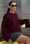 Burgundy Crew Neck Knit Pattern Women's Knitwear Sweater Mg2601 - 4