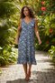 Relaxed Fit Blue Leaf Printed Frilled Hem Cotton V-Neck Sleeveless Midi Length Summer Dress - 7