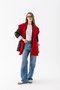Unisex Boho Patchwork Knitted Shoulder Scarf - Square Patched Cotton Acrylic Knitwear Shawl - Red - 4
