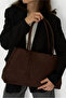Women's Bitter Brown Magnetic Closure Suede Large Hand and Shoulder Bag - 5