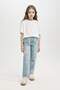 Girls' Straight Fit Ripped Detailed Straight Leg Pocket Jean Trousers D3370A824Wn