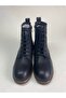 Women's Genuine Leather Sole Detailed Lace-Up Black Boots - 4