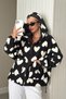 Woman's black and white Hooded plush coat