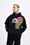 Men's Rainbow Printed Hoodie Black - 6