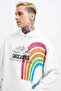 Men's Rainbow Printed Hooded Sweatshirt Ecru - 2