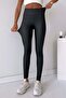 High Waist Women's Leather Leggings with Lifting Effect - Black - 2