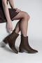 Women's Pointed Toe Back Zipper Cowboy Double Elastic Western Boots Mirona Brown Suede - 2