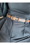 Jade Double Ring Pattern Women's Silver Buckle Belt Coat Belt Dress Belt Trouser Belt - 2