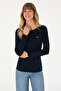 Women's Navy Blue Slim Crew Neck Basic Sweatshirt 50315419-Vr033 - 3