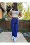 Cobalt Blue Belted Pleated Carrot Pants - 5