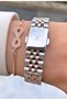 Brand Rose Gold Color Square Small Case Thin Cord Women's Wrist Watch - Bracelet Gift - 4