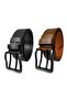 100% Genuine Leather, Double Tongue Set of 2 4.5 Cm Single Piece Jeans, Sports Belt Black,tosado = 2pcs-double-tongue - 2