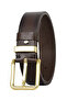 100% Genuine Leather Gold Buckle, Dark Brown Women's Jeans Belt with Metal Bridge, 4 Cm=2pcs-met.bridge-76