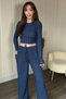 Ruffled Long Sleeve Crop Navy Blue Set - 7