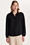 Women's Relax Fit Relax Cut Crepe Fabric Spanish Cuff Black Solid Shirt - 4