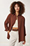 Women's Brown Oversize Long Basic Shirt Hzl22w-bd139001