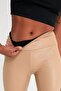 Women's Beige Color Raised High Waist Leather Leggings - 2