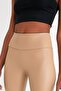 Women's Beige Color Raised High Waist Leather Leggings