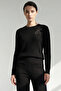 Long Sleeve Crew Neck Floral Embroidery Knit Blouse - 3