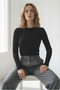 Women's Stretchy Fabric Body-Fitting Slim Fit Long Sleeve Black T-Shirt - 4