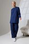 Women's Navy Blue Transitional Combed Cotton Bottom and Top Sporty and Comfortable Two-Piece Tunic Trousers Stylish Hijab Set - 5