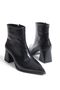 Women's Pointed Toe Heeled Boots Thick Heel Zippered Daily Boots Mate Black