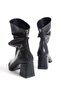 Women's Thick Heeled Pointed Toe Gusseted Back Zipper Casual Boots Greta Black Skin - 6