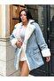 Furry Denim Women's Long Coat - 3