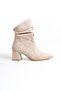 Women's Thick Heeled Pointed Toe Gusseted Back Zipper Casual Boots Greta Beige Suede - 2
