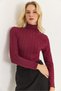 Women's Turtleneck Knitwear Stretchy Sweater Burgundy - 2
