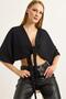 Front tie batwing sleeve women's blouse - black - 2