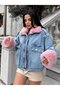 Women's Furry Denim Women's Coat - 3