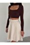 Suede Belted Flared Mini Skirt - 5