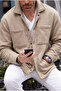 Premium Men's Fleece Lined Snap Fastener Beige Jacket Ls-89921 - 5