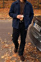 Premium Men's Fleece Lined Snap Fastener Navy Blue Jacket Ls-89921 - 4