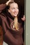 Women's Relaxed Cotton Karyoka Stitched Embroidered Hooded Sweatshirt All We Need Hedgehog Brown - 2
