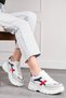 Daily Women's Stone Navy Blue Red Sneaker Thick Sole Lace-Up Tiger Stripe Sports Shoes 032