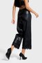 Women's Black Color Leg Opening Lace Detailed Elastic Waist Design Faux Leather Trousers - 5