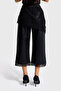 Women's Black Color Lace Skirt Detailed Special Design Faux Leather Pants - 6