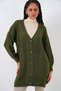 15768 Khaki Hair Knit Pattern Buttoned Hijab Knitwear Cardigan