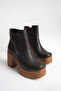 Women's Special Design Platform Heeled Cross Zipper Dark Brown Boots - 8