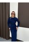 Women's Tie Detail Regular Long Modal Navy Blue Dress - 5