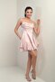 Women's String Strap Back Tie Underwire Skirt Layered Lined Satin Short Dress - 3